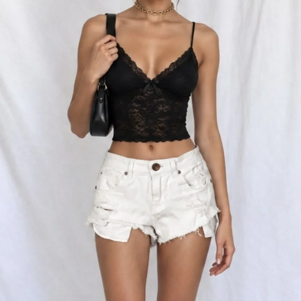 Vintage Y2K 90s White High Waisted Distressed Destroyed Denim Shorts Size XS/S